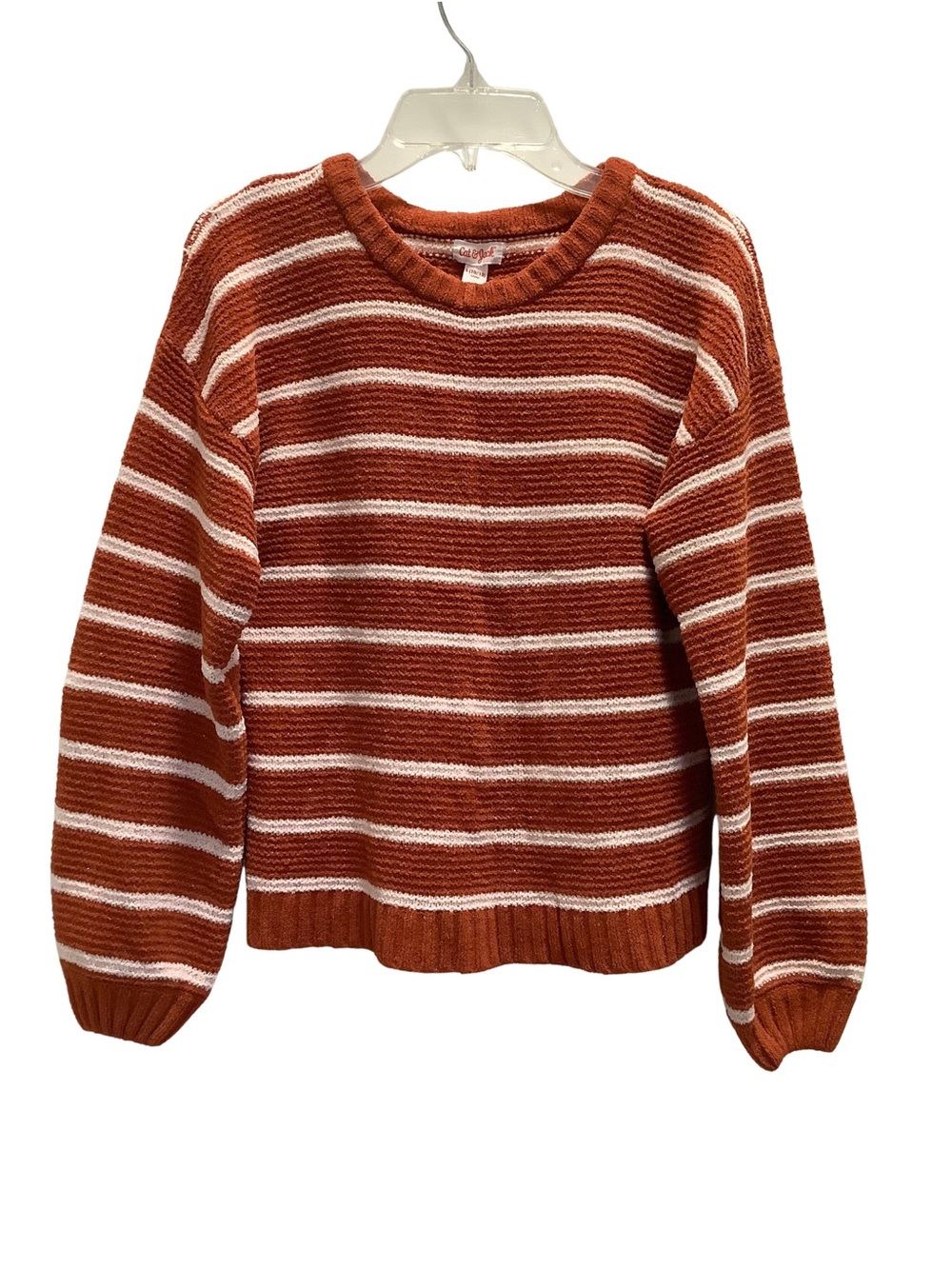 Cat & Jack Rust Orange Striped Chenille Crewneck Pullover Sweater Kids L 10/12